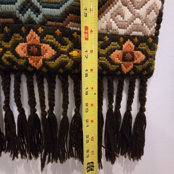 Vintage Swedish Folk Ark Handmade Woven Wool Wall Hanging with Bamboo Rod - Picture 11 of 16